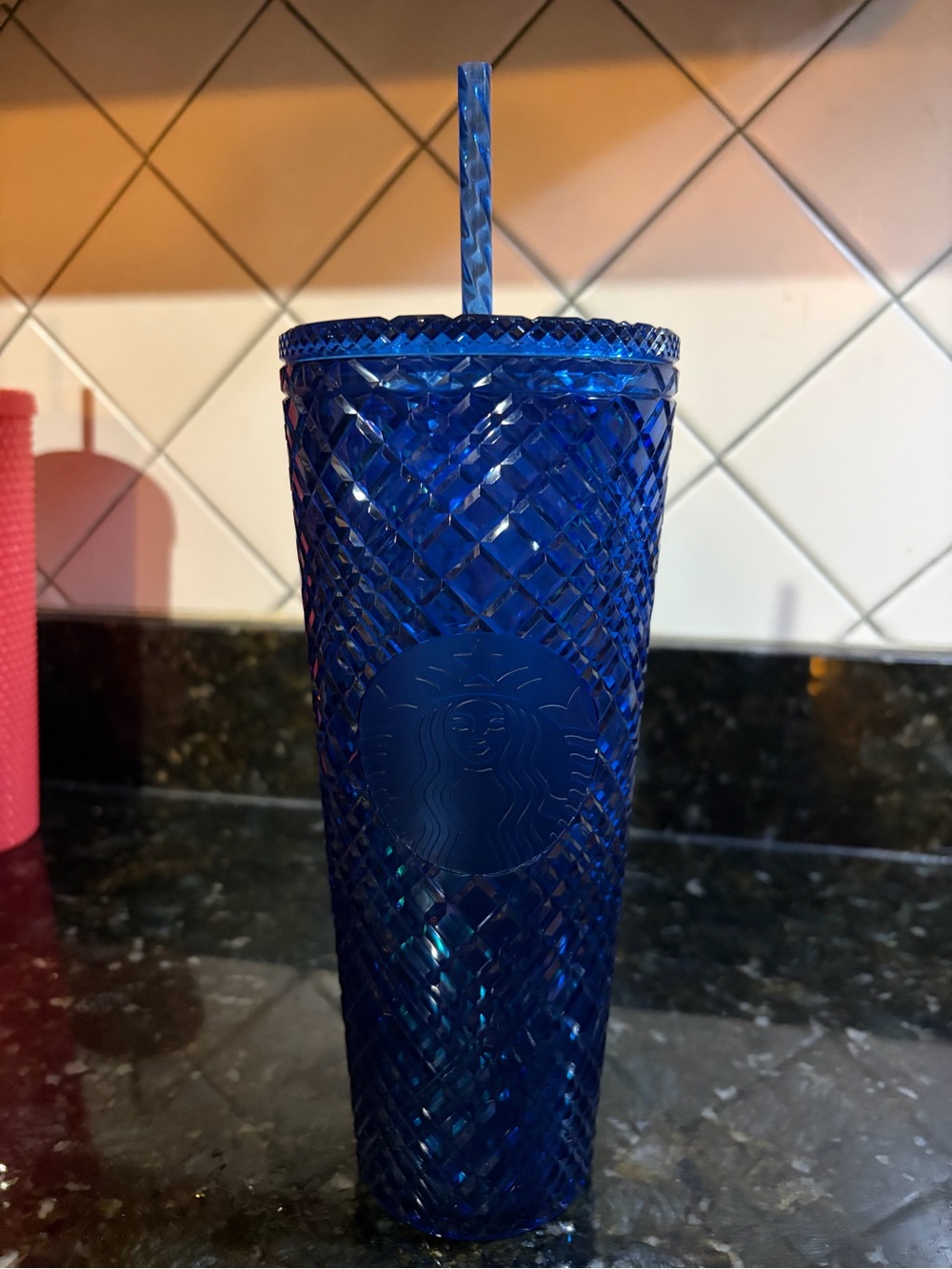 Starbucks Cobalt Blue Textured Tumbler with Straw LIMITED EDITION RARE SIREN